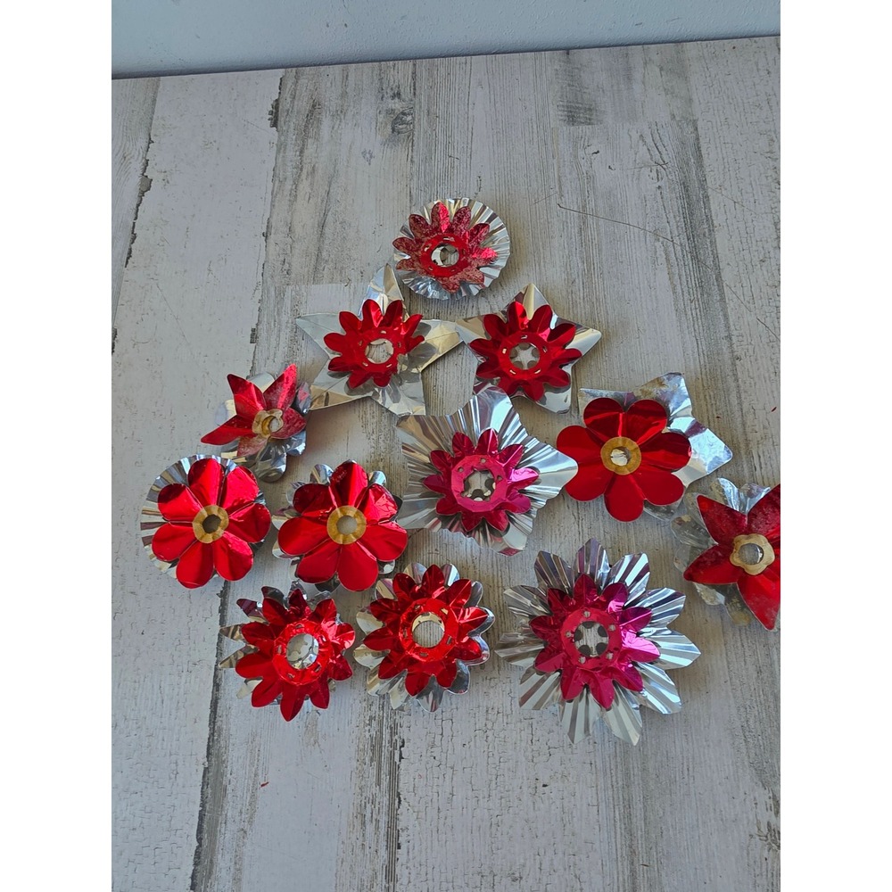 Vintage red reflector foil ornament holder Xmas decor